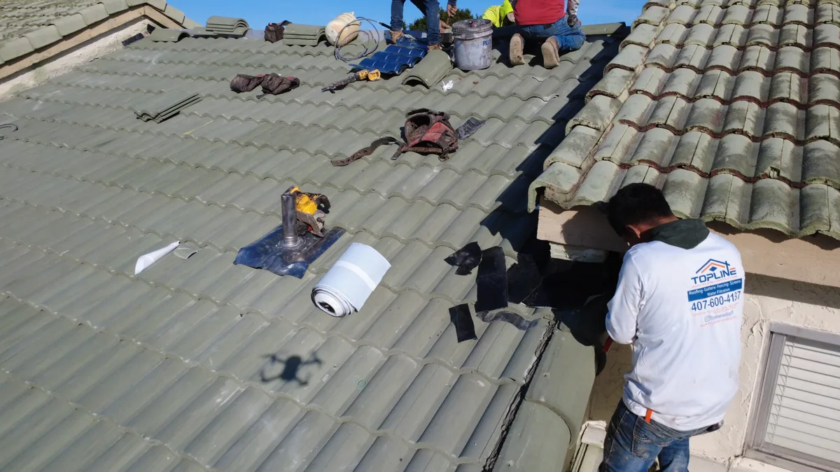 Complete roof replacement Orlando — drone view of new shingle roof